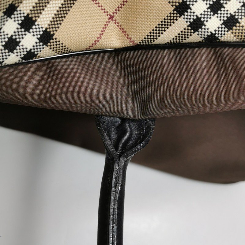 Burberry Blue Label牛皮帆布尼龍布拼色格紋字母logo中古單肩包-19