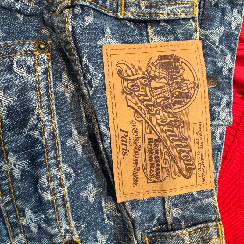 全新絕版限量LV路易威登滿版經典logo七分牛仔褲36/XS-2