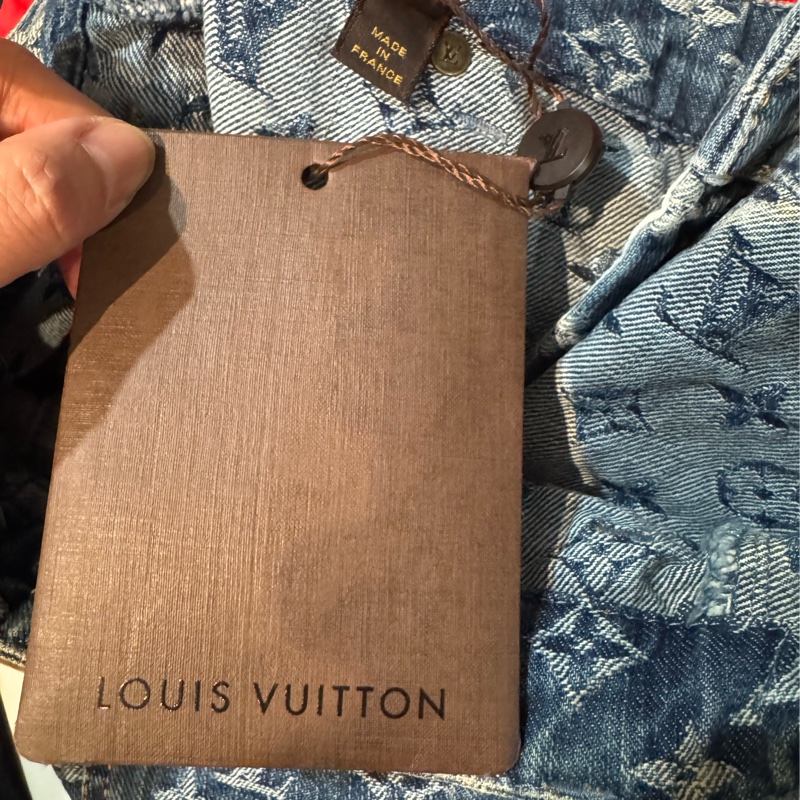 全新絕版限量LV路易威登滿版經典logo七分牛仔褲36/XS-3