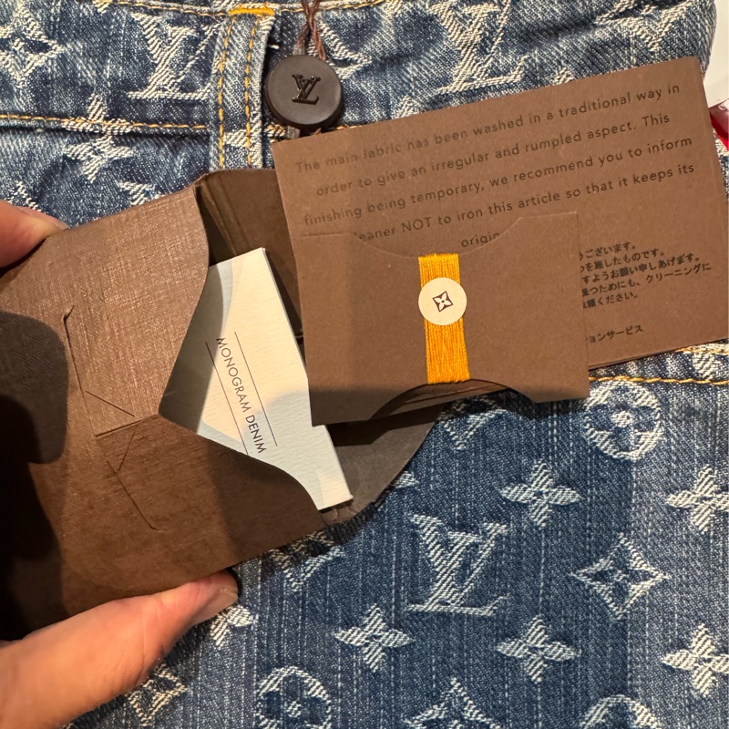 全新絕版限量LV路易威登滿版經典logo七分牛仔褲36/XS-4