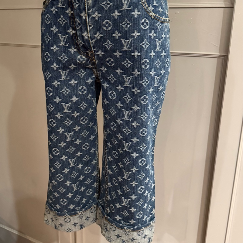 全新絕版限量LV路易威登滿版經典logo七分牛仔褲36/XS-5