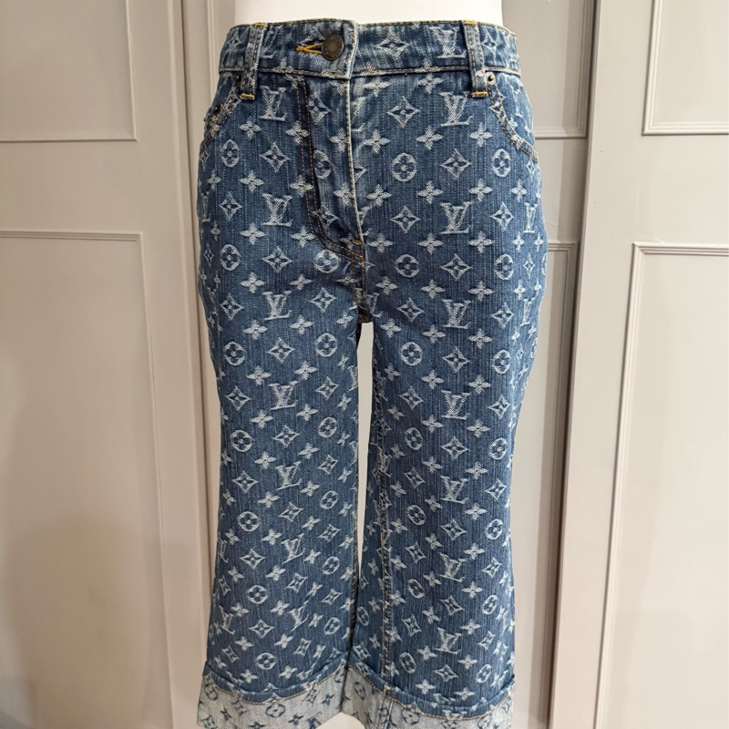 全新絕版限量LV路易威登滿版經典logo七分牛仔褲36/XS-8