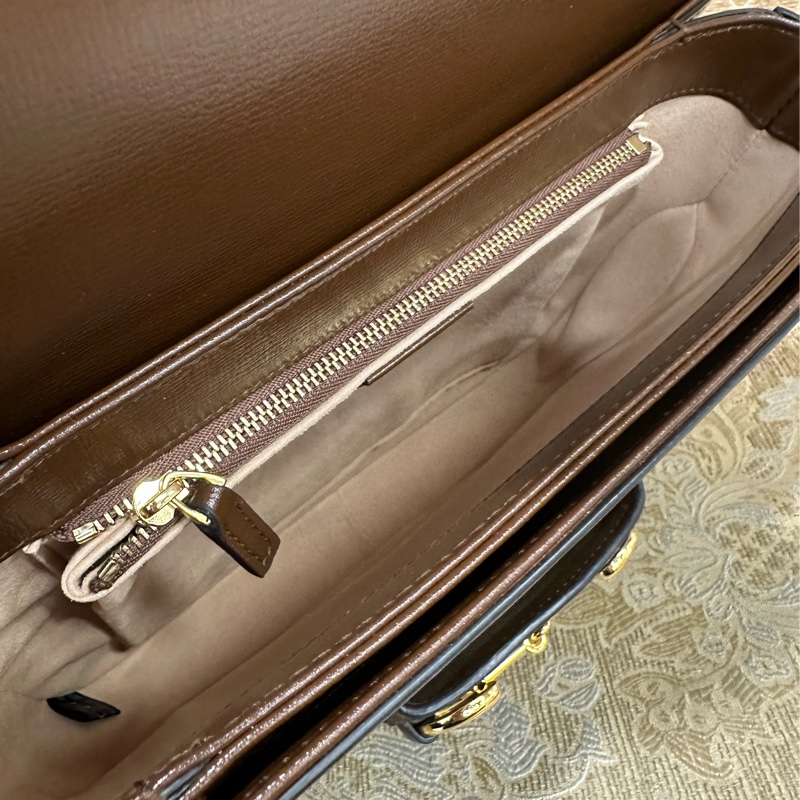 Gucci PVC咖牛皮金釦1955馬銜下蓋肩斜背包-8