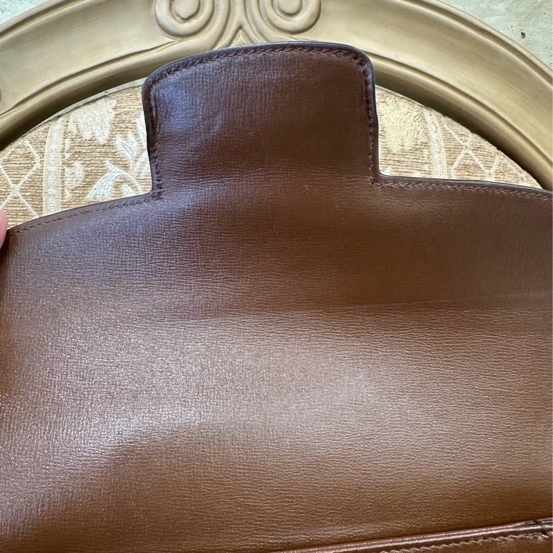 Gucci PVC咖牛皮金釦1955馬銜下蓋肩斜背包-9