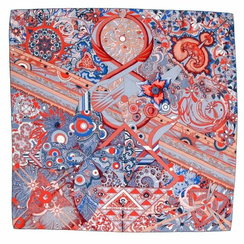 （收藏品❤️ 絕美藝術）Hermès 愛馬仕 癡迷無限 L'Ivresse de l'Infini 絲質  90cm 絲巾 大方巾