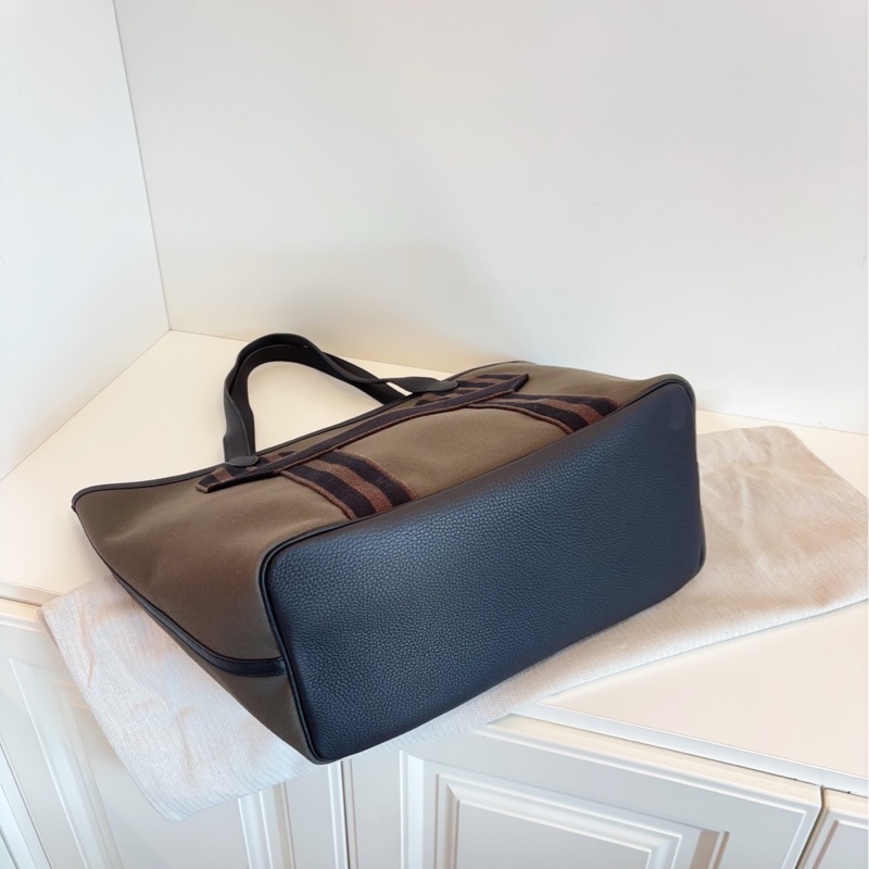 【閒置未使用🆕】 HERMES  24年新款 墨綠色 Pursangle tote購物袋 togo小牛皮拼接軍用帆布 U 刻 托特包手提包-5