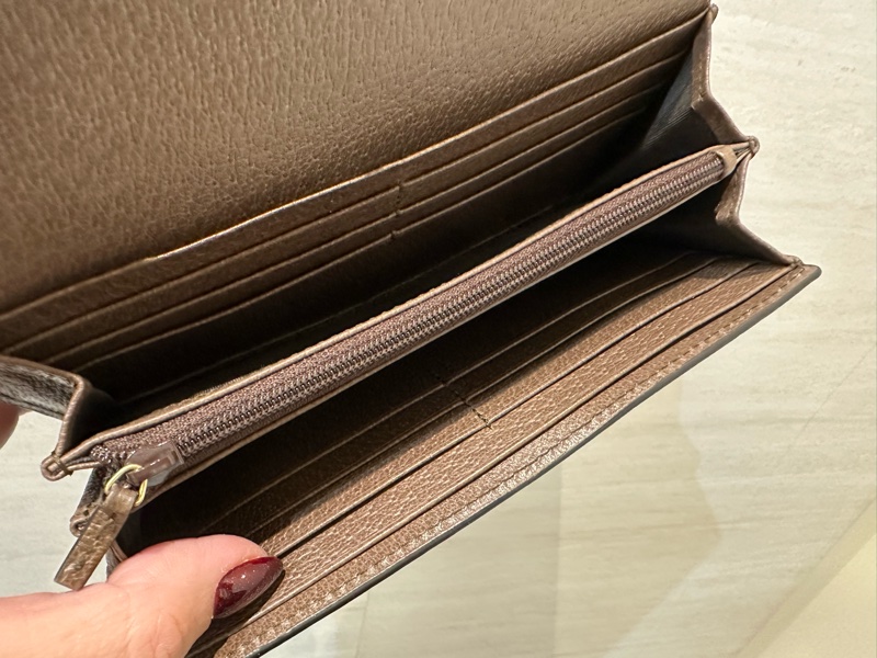 Gucci PVC咖牛皮金釦Ophidia下蓋12卡長夾-5