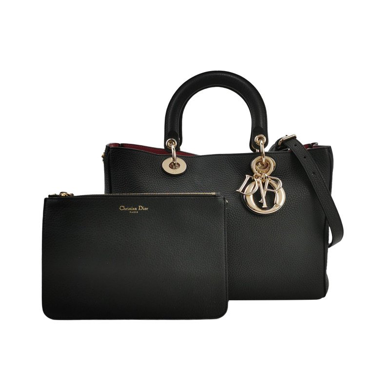 Dior Diorissimo中號牛皮純色Dior字母吊飾子母包單肩包-0