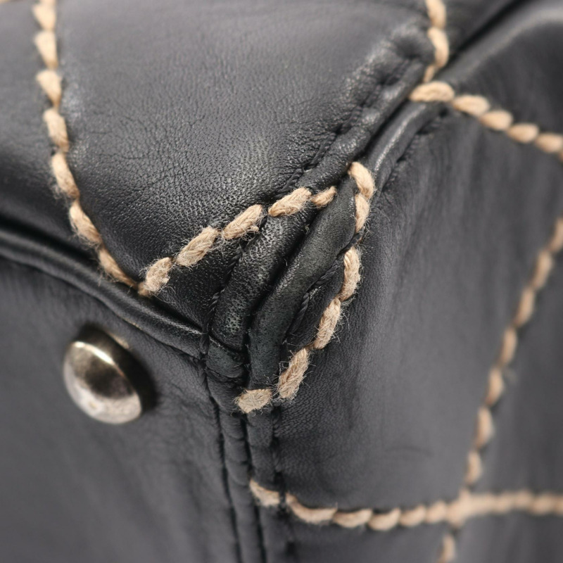 香奈兒 (CHANEL) 野性縫線手提包，黑色皮革，二手，女士，CC標誌，Coco品牌標誌-7