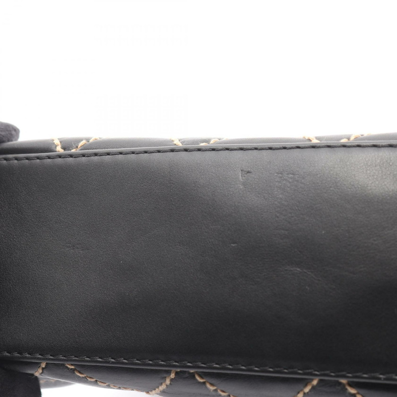 香奈兒 (CHANEL) 野性縫線手提包，黑色皮革，二手，女士，CC標誌，Coco品牌標誌-12