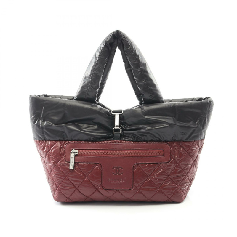 香奈兒 Coco Cocoon 小號托特包 尼龍 黑色 波爾多紅 二手 女士 CC-5