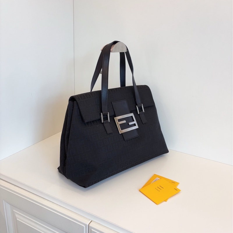 【98新存放品🆕】Fendi 黑銀老花帆布法棍大胖丁 公文腋下托特包 手提包-2