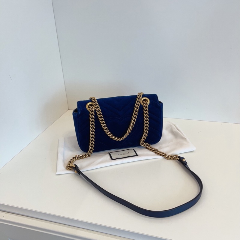 【98新🆕】Gucci 寶石藍色💎絲絨marmont 22 馬蒙愛心鏈條包手提單肩包-1