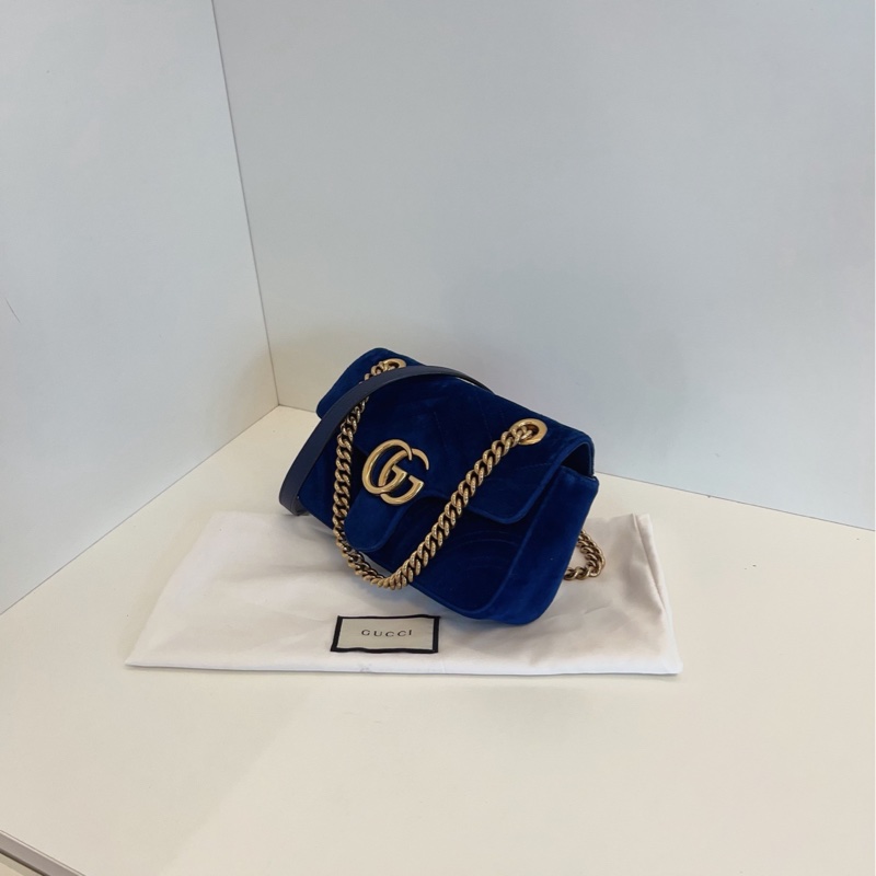 【98新🆕】Gucci 寶石藍色💎絲絨marmont 22 馬蒙愛心鏈條包手提單肩包-2