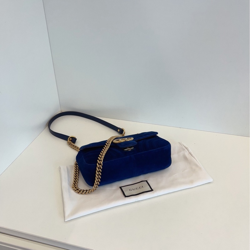 【98新🆕】Gucci 寶石藍色💎絲絨marmont 22 馬蒙愛心鏈條包手提單肩包-5
