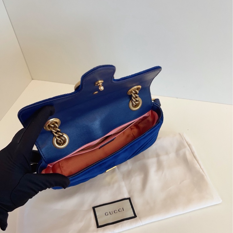 【98新🆕】Gucci 寶石藍色💎絲絨marmont 22 馬蒙愛心鏈條包手提單肩包-7