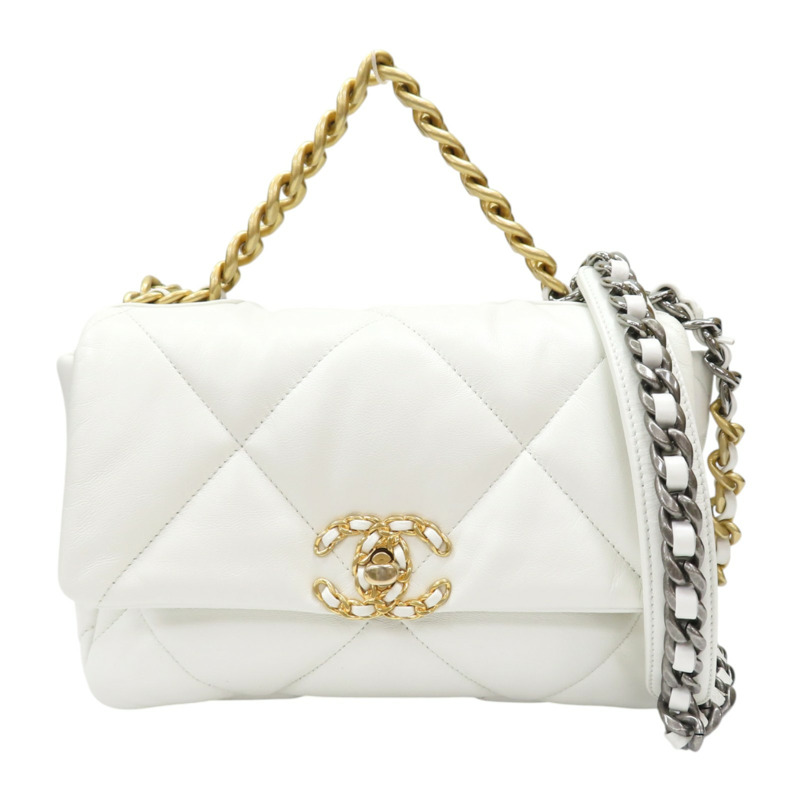 白色 羊皮 CHANEL 19口蓋包 兩用包【CHANEL 香奈兒】 AS1160-0