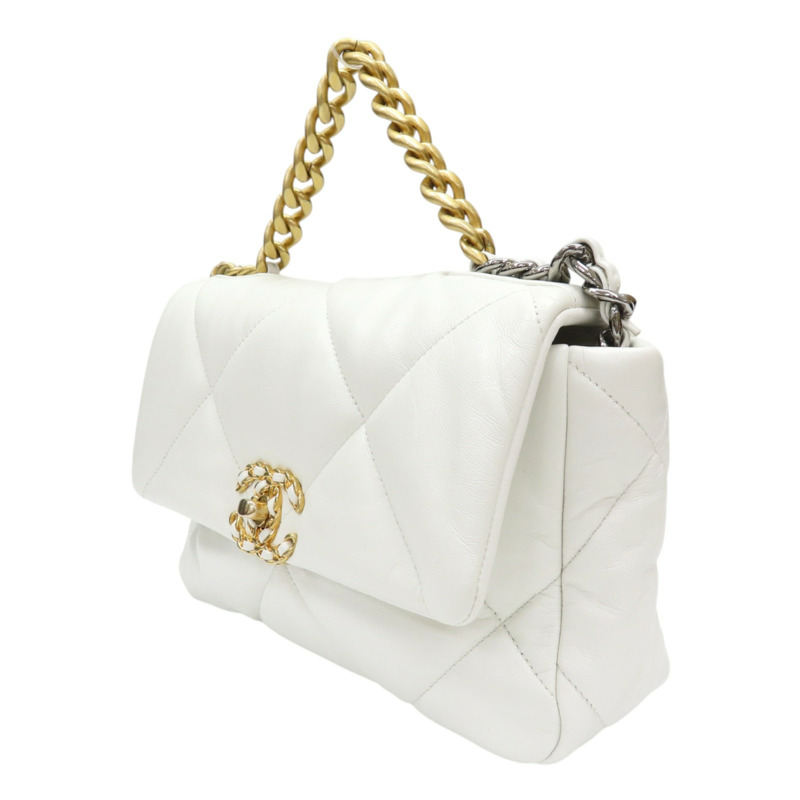 白色 羊皮 CHANEL 19口蓋包 兩用包【CHANEL 香奈兒】 AS1160-2