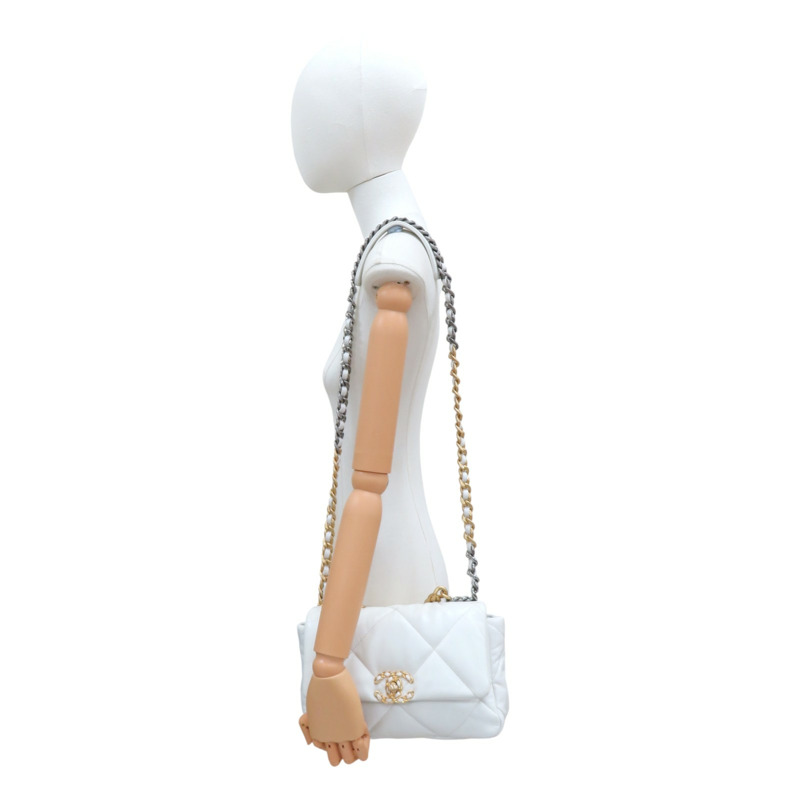 白色 羊皮 CHANEL 19口蓋包 兩用包【CHANEL 香奈兒】 AS1160-9