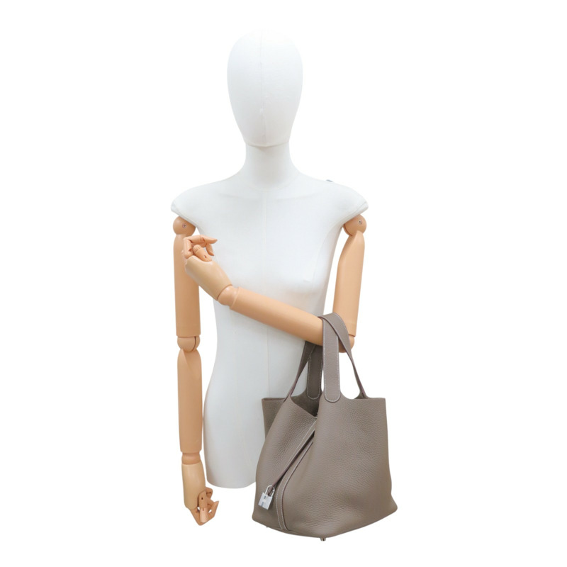 棕色 牛皮 Picotin Lock 22 手提包 Z刻/18/PHW【HERMES 愛馬仕】-3