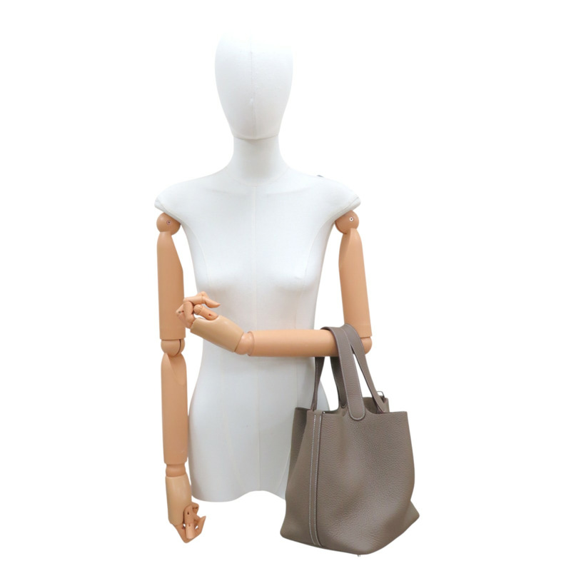 棕色 牛皮 Picotin Lock 22 手提包 Z刻/18/PHW【HERMES 愛馬仕】-8