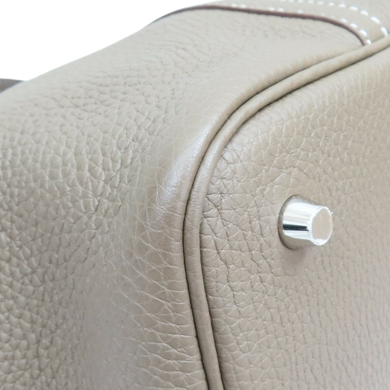 棕色 牛皮 Picotin Lock 22 手提包 Z刻/18/PHW【HERMES 愛馬仕】-9