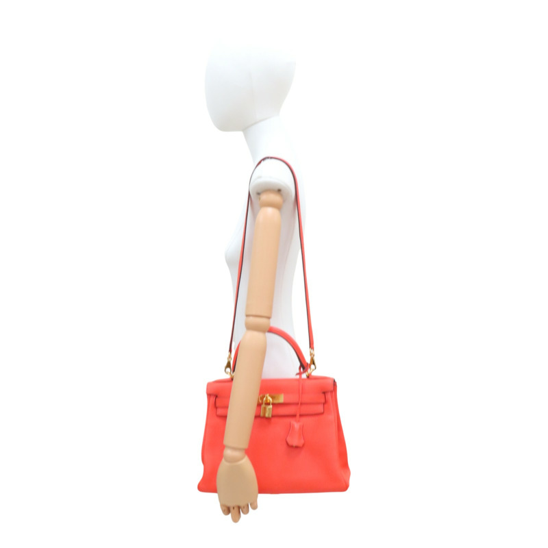 橘色 牛皮 Kelly28 兩用包【HERMES 愛馬仕】-10