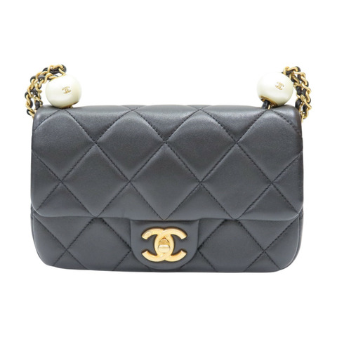黑色 羊皮 pearl mini flap bag 肩背包【CHANEL 香奈兒】 AS4861