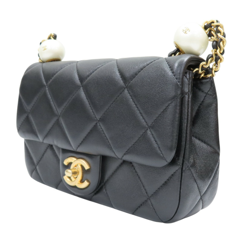 黑色 羊皮 pearl mini flap bag 肩背包【CHANEL 香奈兒】 AS4861-2
