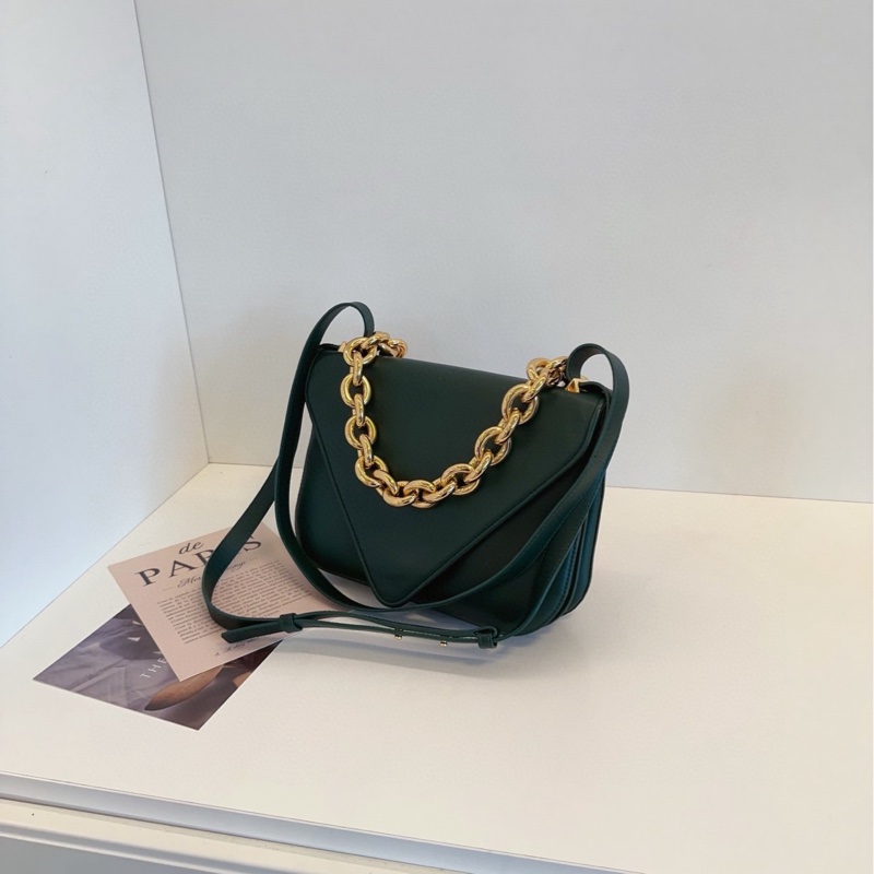 【98新🆕】BV BOTTEGA VENETA  英國綠Mount 倒三角雙面粗金鍊信封郵差包 手提單肩包斜挎包-2