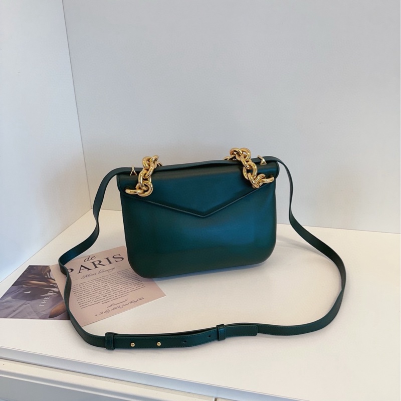 【98新🆕】BV BOTTEGA VENETA  英國綠Mount 倒三角雙面粗金鍊信封郵差包 手提單肩包斜挎包-3