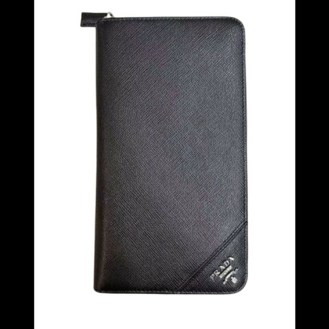 PRADA Saffiano 牛皮商務萬用拉鍊長夾 wallet 黑色