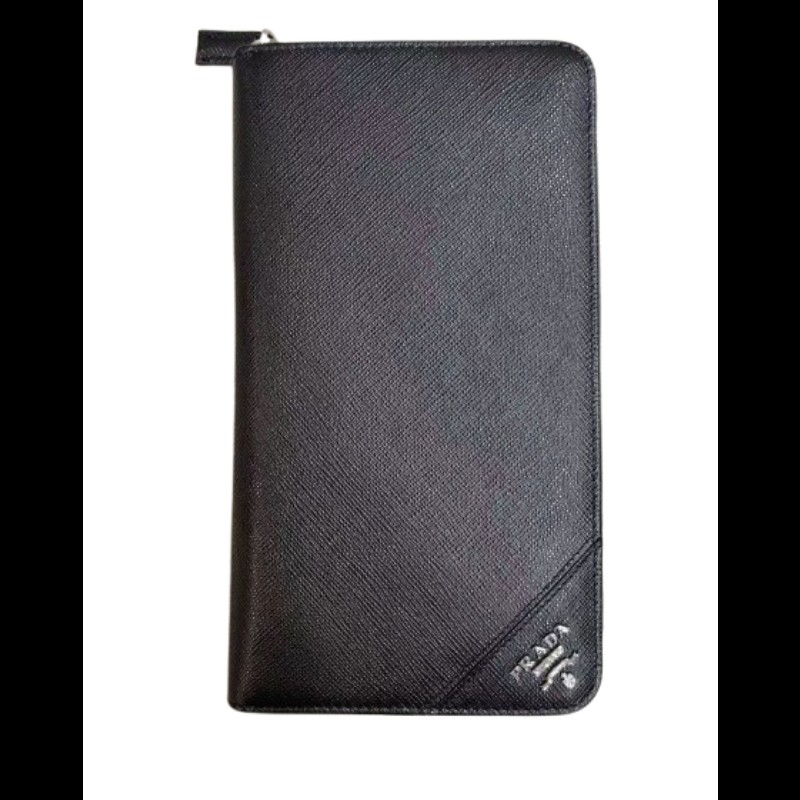 PRADA Saffiano 牛皮商務萬用拉鍊長夾 wallet 黑色-0