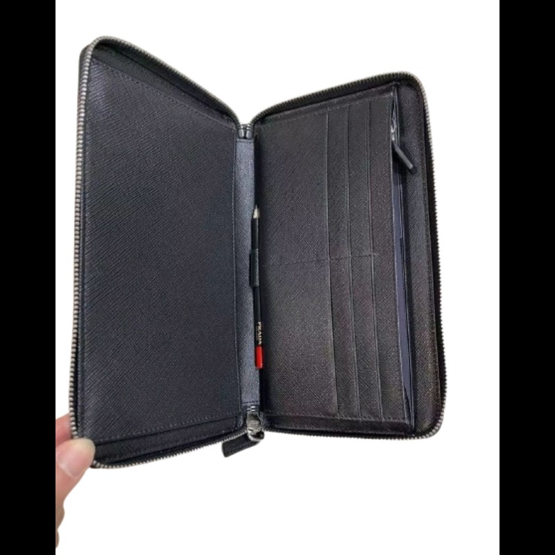 PRADA Saffiano 牛皮商務萬用拉鍊長夾 wallet 黑色-2