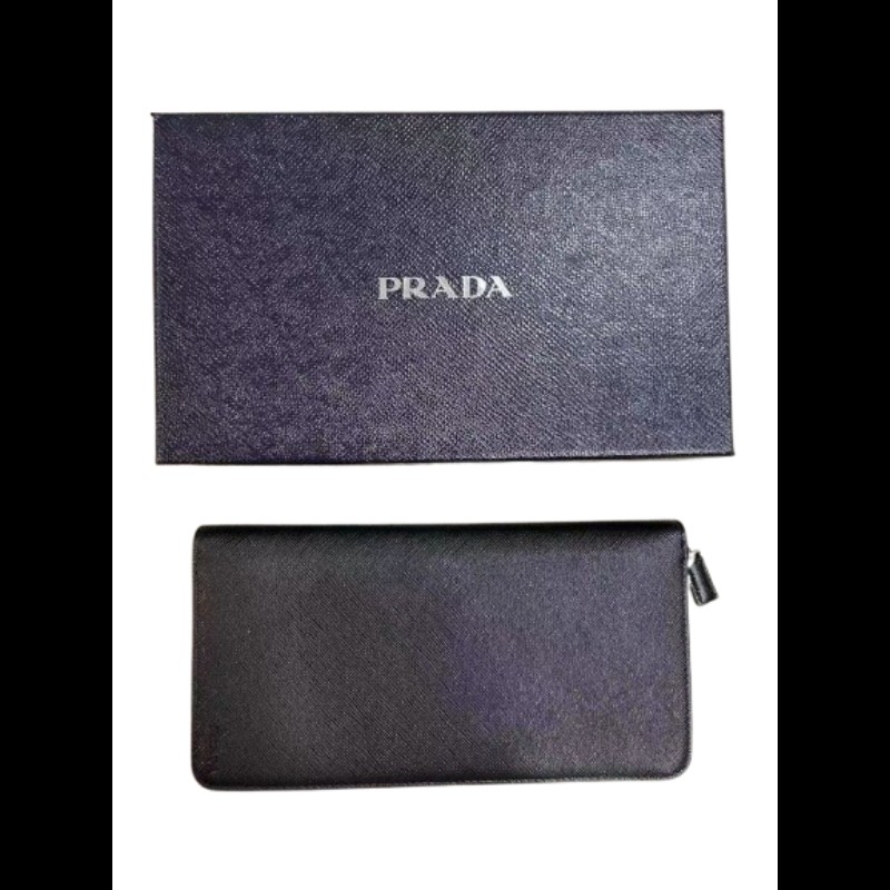 PRADA Saffiano 牛皮商務萬用拉鍊長夾 wallet 黑色-3