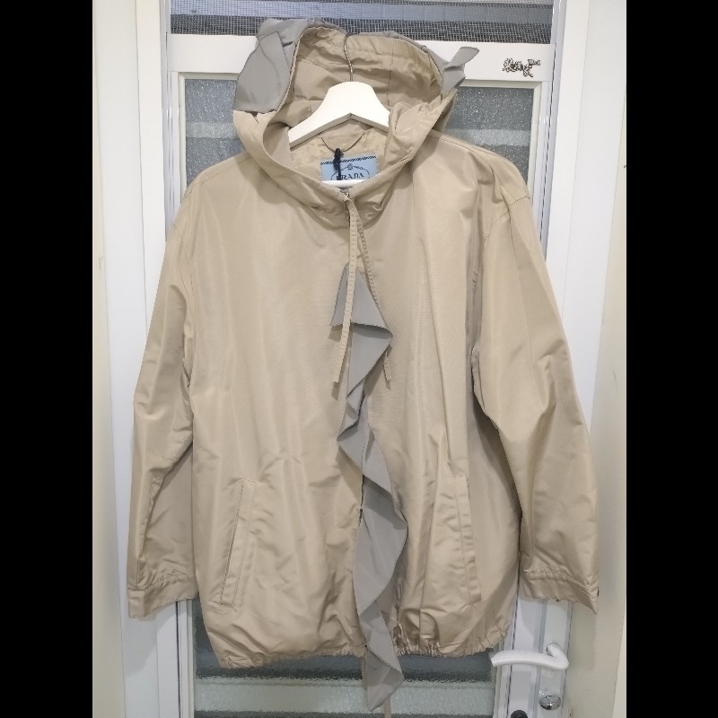 Prada 駝布拉鍊有帽尼龍外套-0