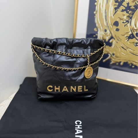 【88🆕】Chanel 22bag mini 黑色金扣小牛皮 小垃圾袋 購物袋 手提包