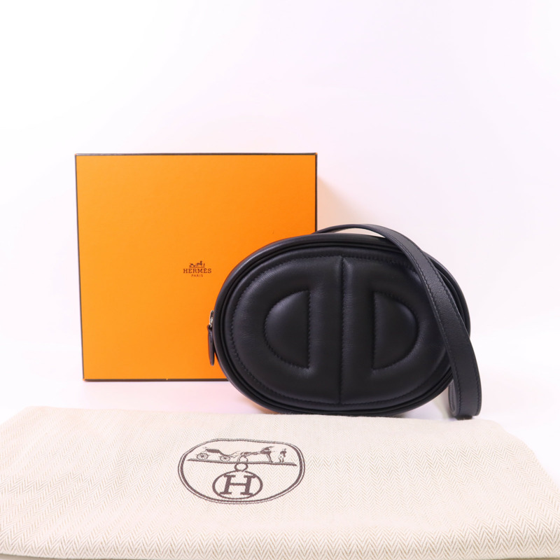 HERMES Swift皮革In The Loop Belt Bag銀扣腰包Noir-17