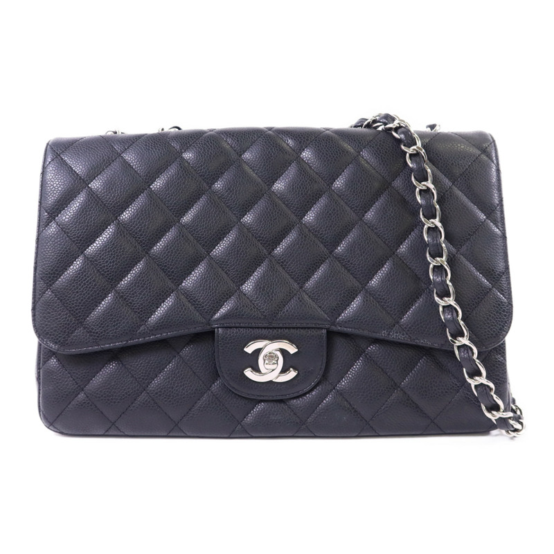 CHANEL 牛皮皮革Large Classic銀扣鏈帶肩背袋-0