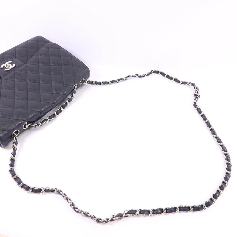CHANEL 牛皮皮革Large Classic銀扣鏈帶肩背袋-5