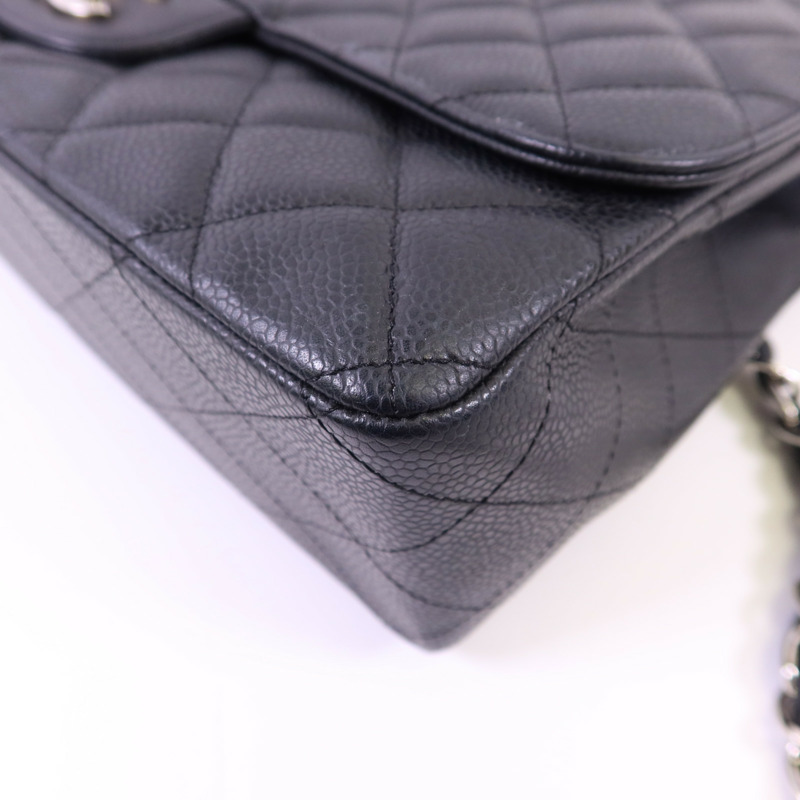 CHANEL 牛皮皮革Large Classic銀扣鏈帶肩背袋-11