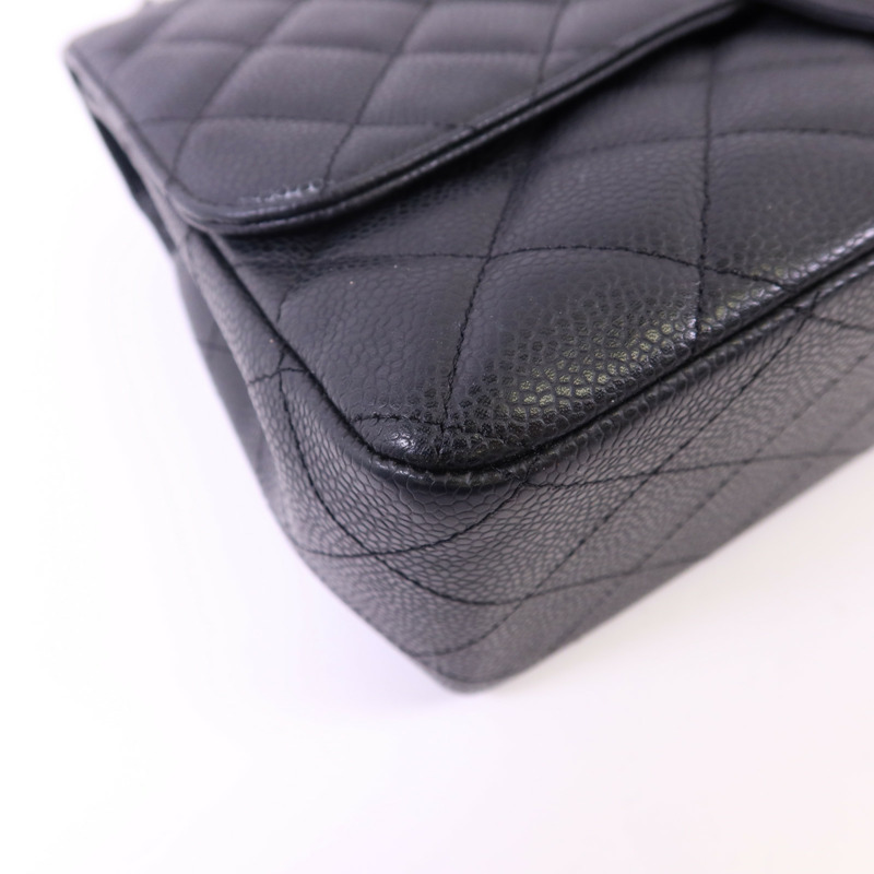 CHANEL 牛皮皮革Large Classic銀扣鏈帶肩背袋-12