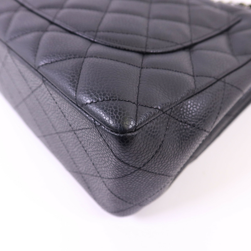 CHANEL 牛皮皮革Large Classic銀扣鏈帶肩背袋-13