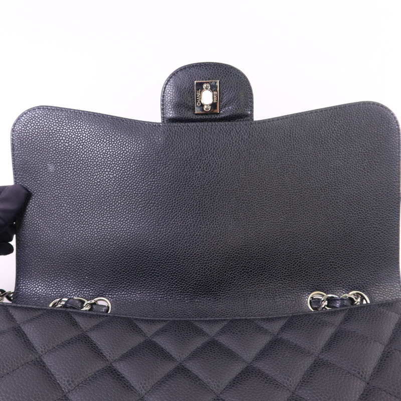 CHANEL 牛皮皮革Large Classic銀扣鏈帶肩背袋-18