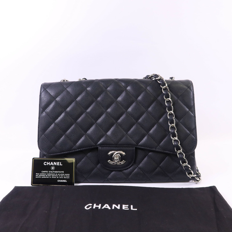 CHANEL 牛皮皮革Large Classic銀扣鏈帶肩背袋-22