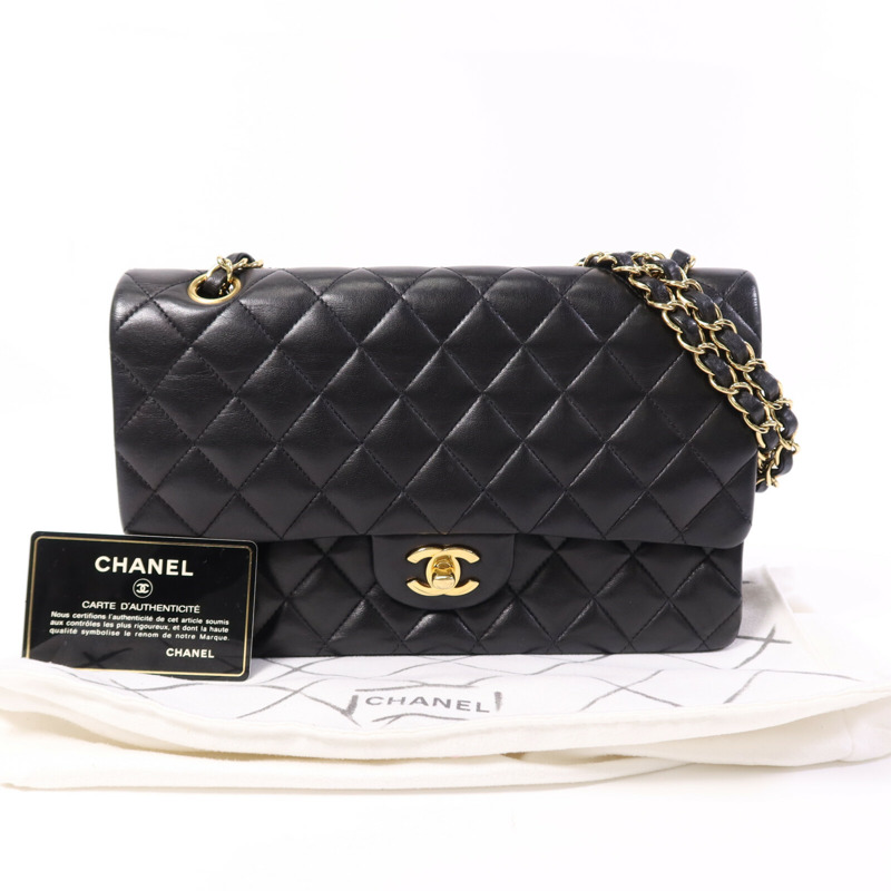 CHANEL 羊皮皮革Classic 25金扣鏈帶肩背袋-9