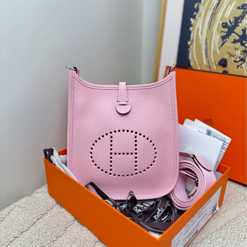 【全套有票❤️】Hermes evelyn mini 櫻花粉銀扣斜挎包-0