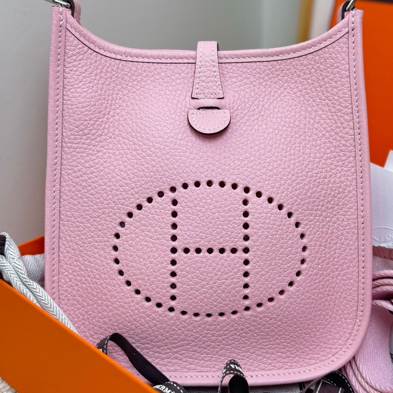 【全套有票❤️】Hermes evelyn mini 櫻花粉銀扣斜挎包-2