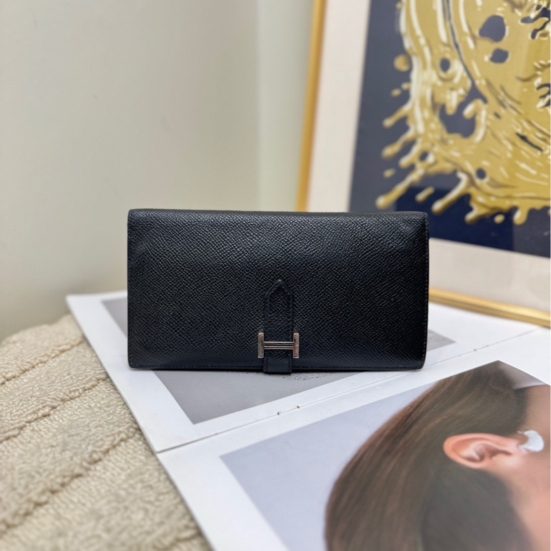 【99🆕】Hermes bearn長款錢包錢夾黑色銀扣-0