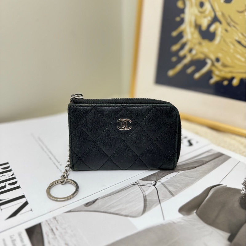 【89🆕】Chanel 黑色銀扣羊皮菱格零錢包-0